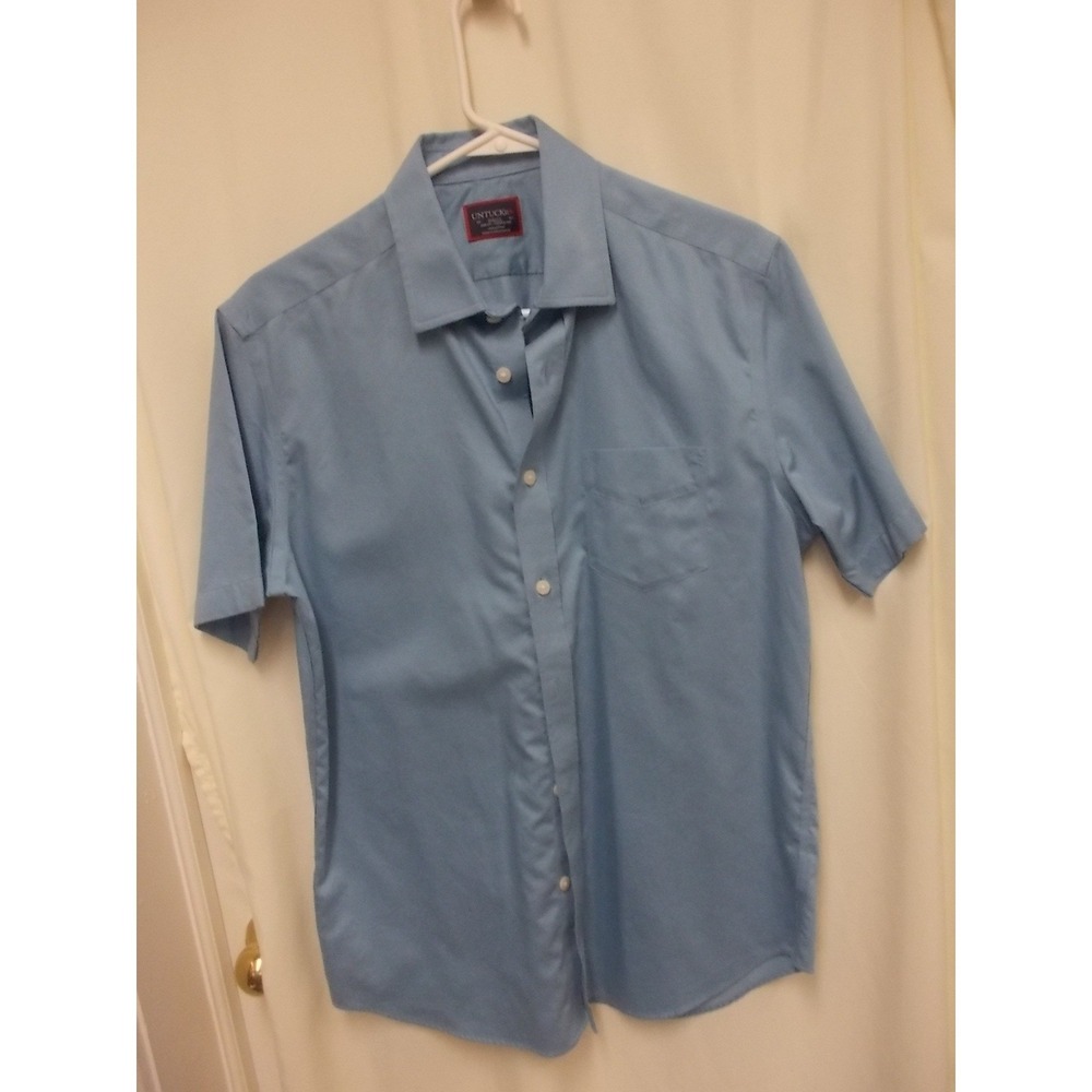 UNTUCKit Mens Light Blue Wrinkle Free Slim Fit Short Sleeve Button Down Shirt S